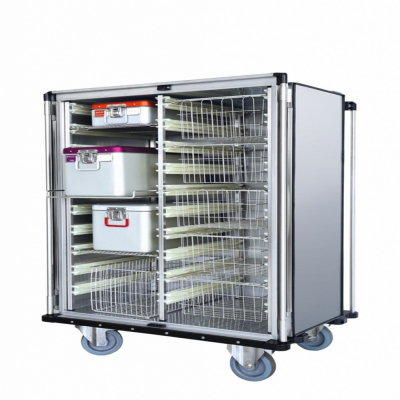 Chariot armoire modulaire en acier inox à 2 sections verticales