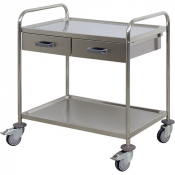 Chariot de soins avec deux tiroirs en acier inoxydable