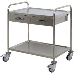 Chariot de soins avec deux tiroirs en acier inoxydable
