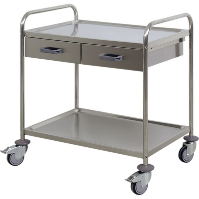 Chariot de soins avec deux tiroirs en acier inoxydable