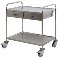 Chariot de soins avec deux tiroirs en acier inoxydable