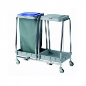 Chariot à linge sale en acier inoxydable avec 2 couvercles