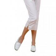 Pantacourt blanc femme, bas de jambes fendu Pantacourt blanc femme, bas de jambes fendu