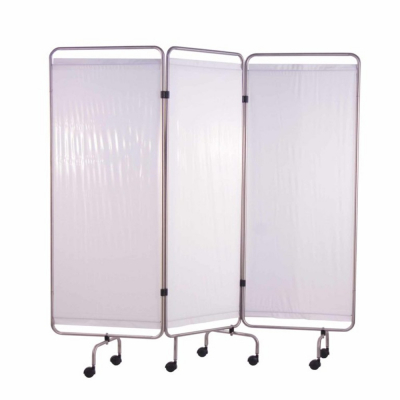 Paravent Inox Holtex, 3 Panneaux avec Rideaux Tendus Blancs