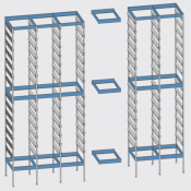 Rayonnage avec sections verticales aptes pour les bacs