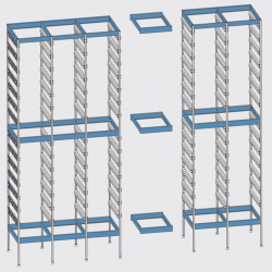 Rayonnage avec sections verticales aptes pour les bacs