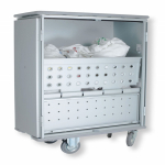 Chariot armoire avec étagères rabattables et pare-chocs supérieur