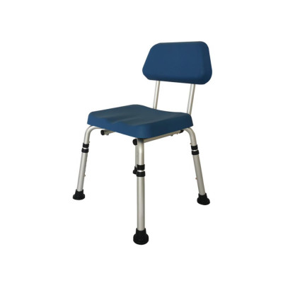 Chaise de douche avec dossier et assise en PU – structure aluminium réglable. Chaise de douche avec dossier et assise en PU – structure aluminium réglable.